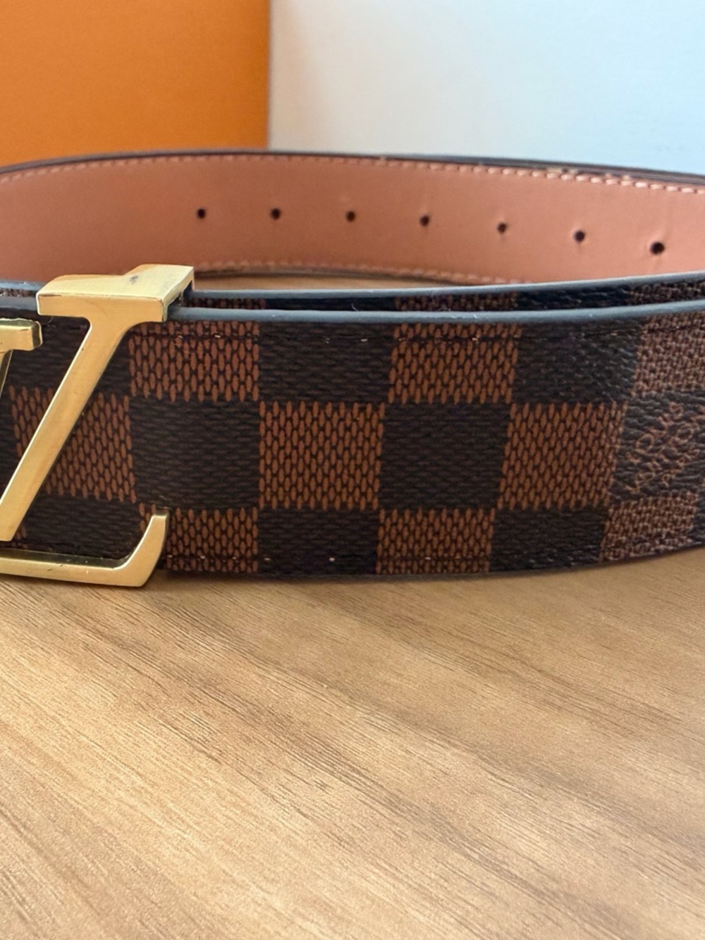 Louis Vuitton Brown Damier Canvas Belt with Gold LV Buckle - Picture 2 of 5